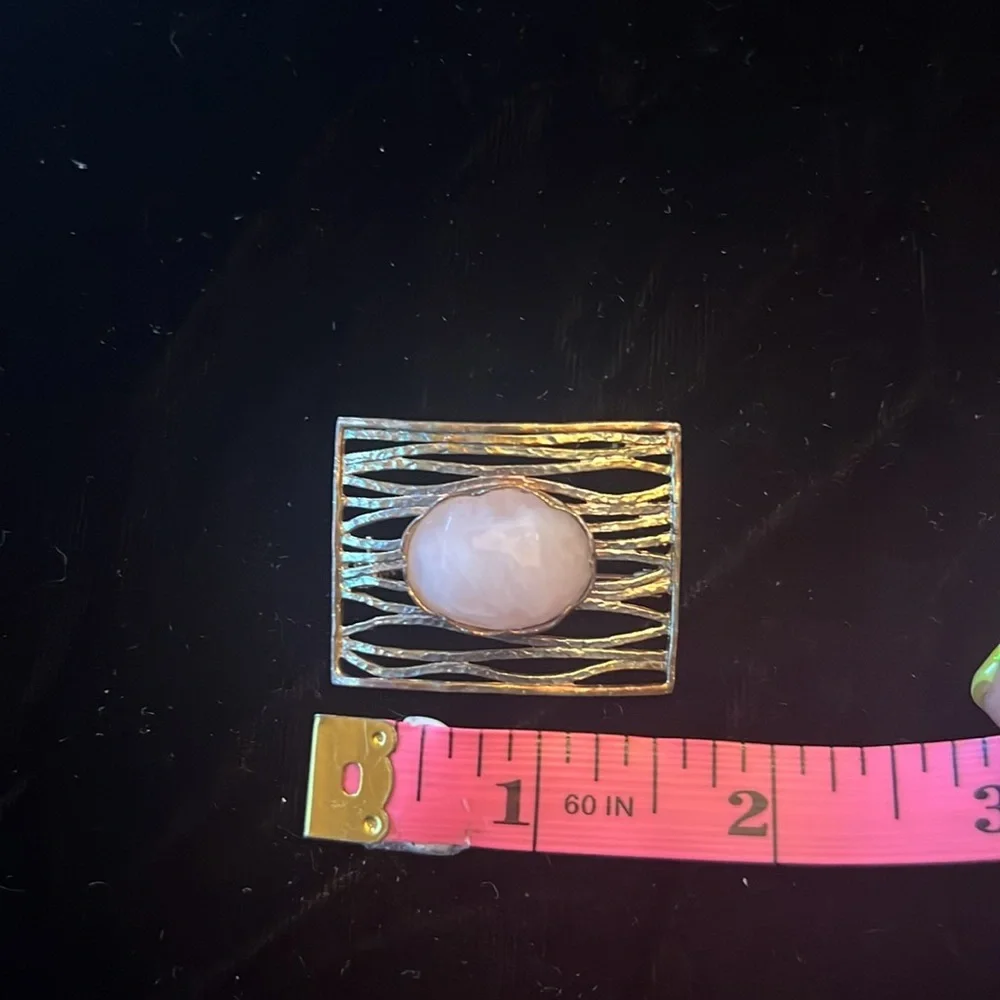 VTG Sterling Silver Modernist Brooch | Faceted Rose Quartz Stone Pin